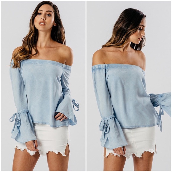A Mermaid’s Epiphany Tops - 🆕LAST ONE Shae Light Wash Chambray Bardot Top